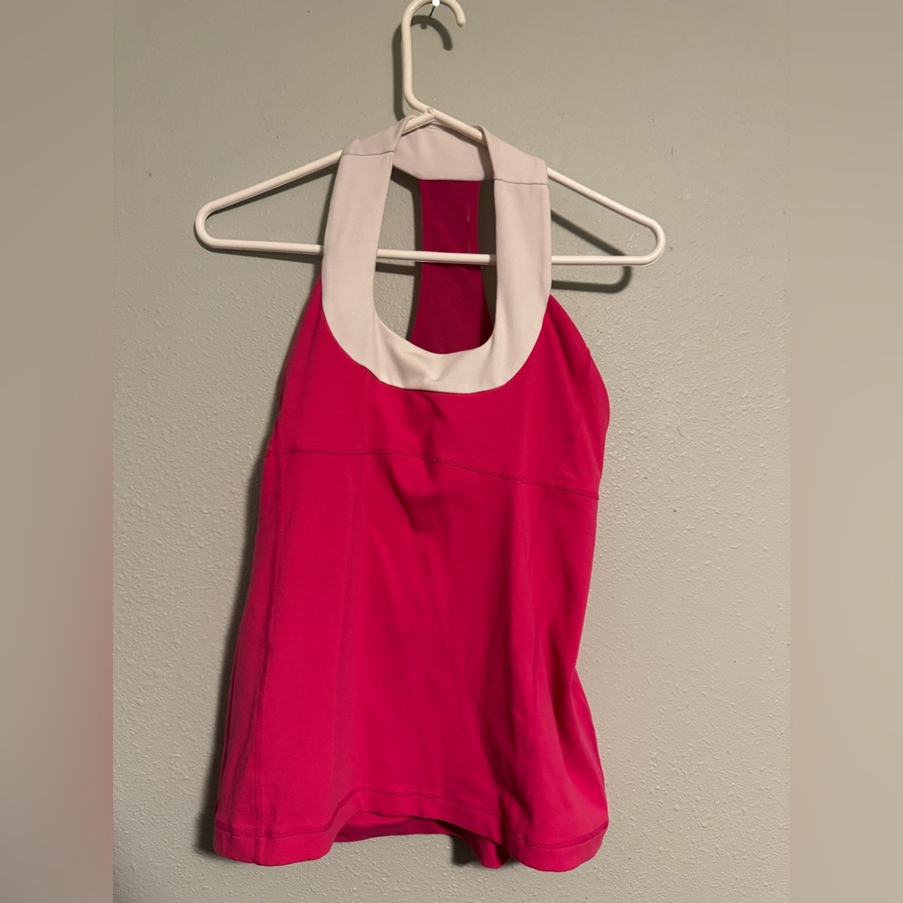 Women’s Halter Tank Top in Hot Pink with Cream Trim